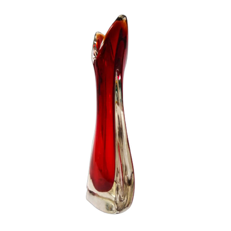 Murano Fishtail Red and Clear Vase Unusual Shape