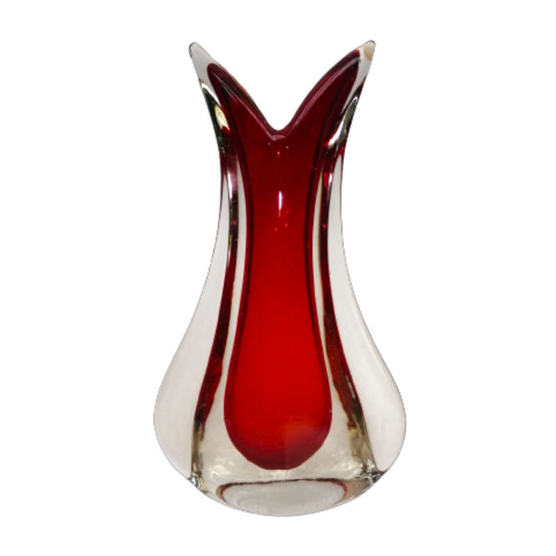 Murano Fishtail Red and Clear Vase Unusual Shape