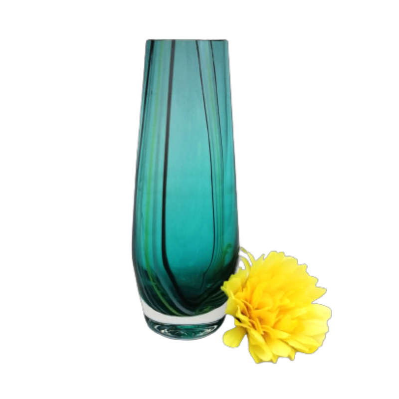 Stunning Art Glass Vase Turquoise Body with Strips of Colour