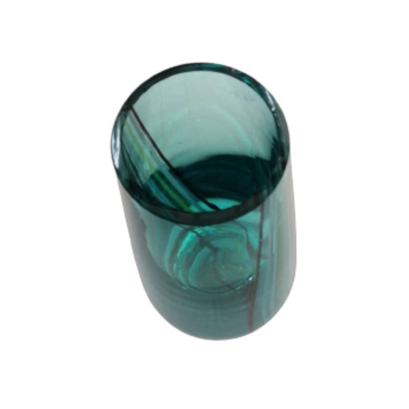 Stunning Art Glass Vase Turquoise Body with Strips of Colour