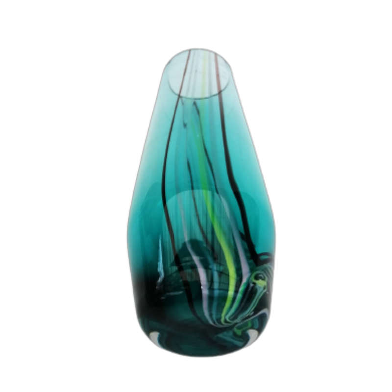 Stunning Art Glass Vase Turquoise Body with Strips of Colour