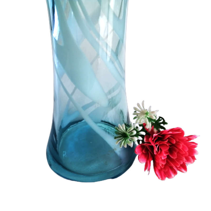 Striking Large Blue Glass Vase with Swirls of Blueand White