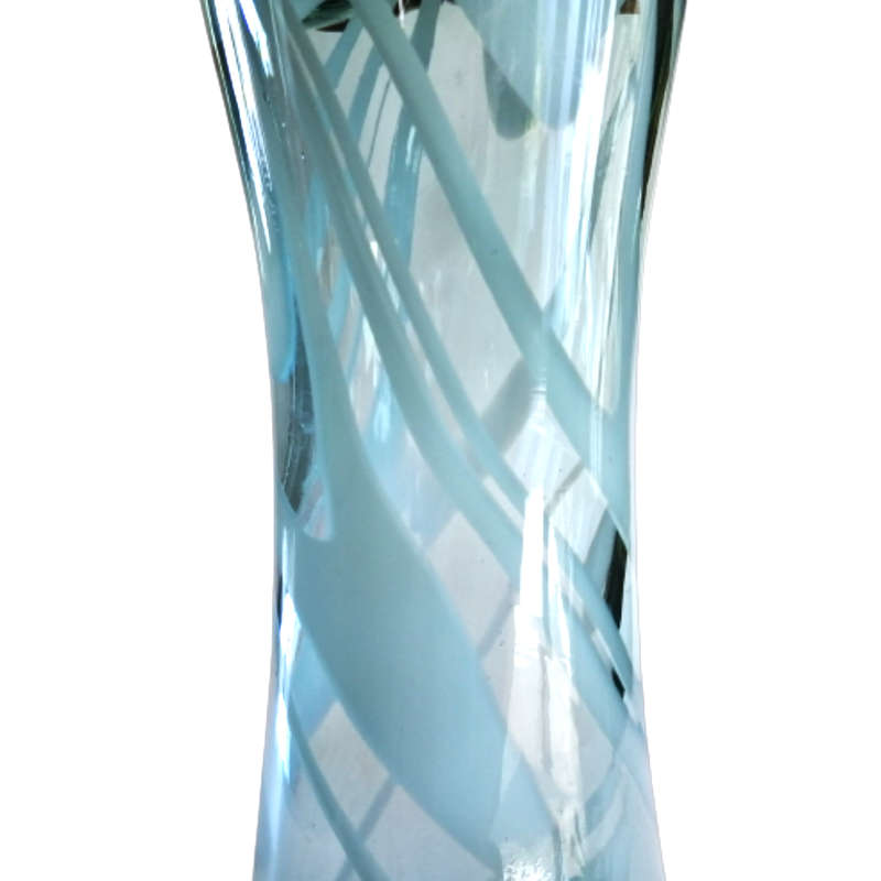 Striking Large Blue Glass Vase with Swirls of Blueand White