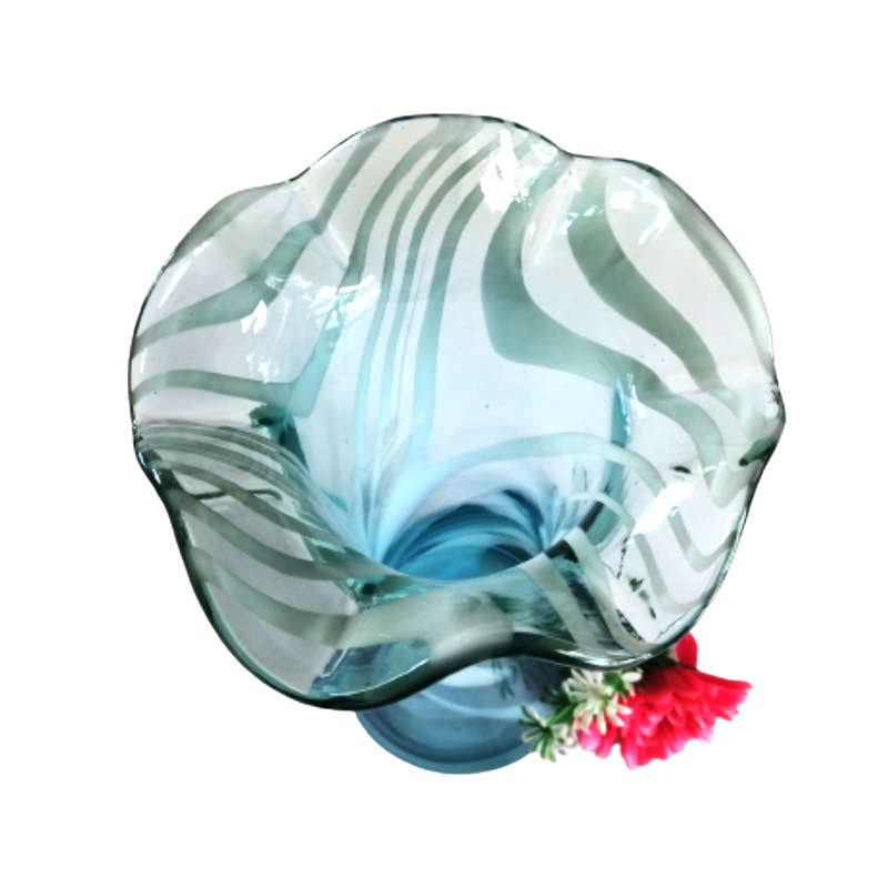 Striking Large Blue Glass Vase with Swirls of Blueand White