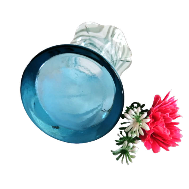 Striking Large Blue Glass Vase with Swirls of Blueand White
