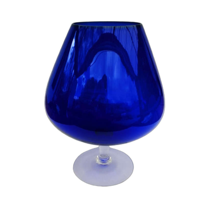 Mid Century Large Deep Blue Venetian Goblet Vase with Clear Stem