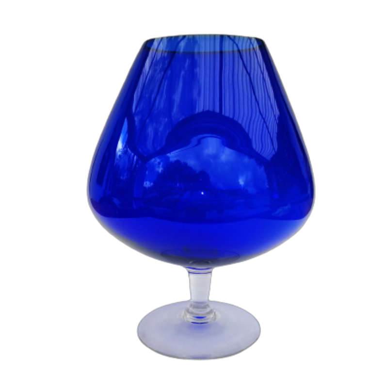 Mid Century Large Deep Blue Venetian Goblet Vase with Clear Stem