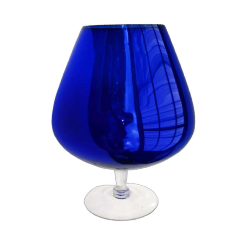 Mid Century Large Deep Blue Venetian Goblet Vase with Clear Stem