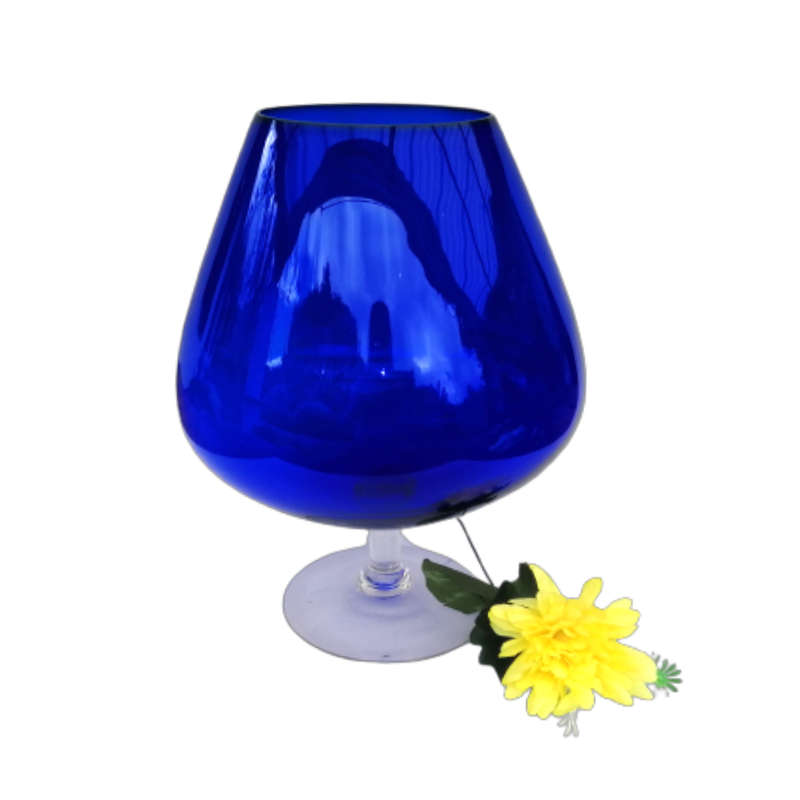Mid Century Large Deep Blue Venetian Goblet Vase with Clear Stem