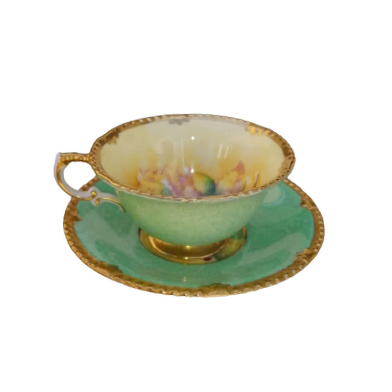 Paragon Fine Bone China Green with Cabbage Rose Demitasse Cup and Saucer