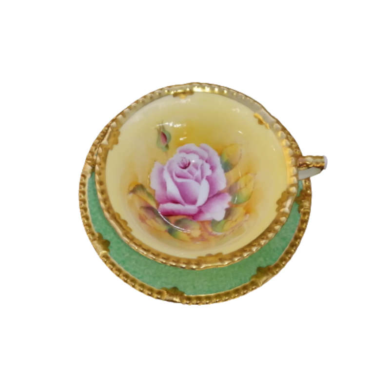 Paragon Fine Bone China Green with Cabbage Rose Demitasse Cup and Saucer