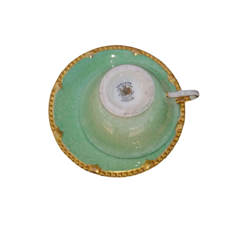 Paragon Fine Bone China Green with Cabbage Rose Demitasse Cup and Saucer