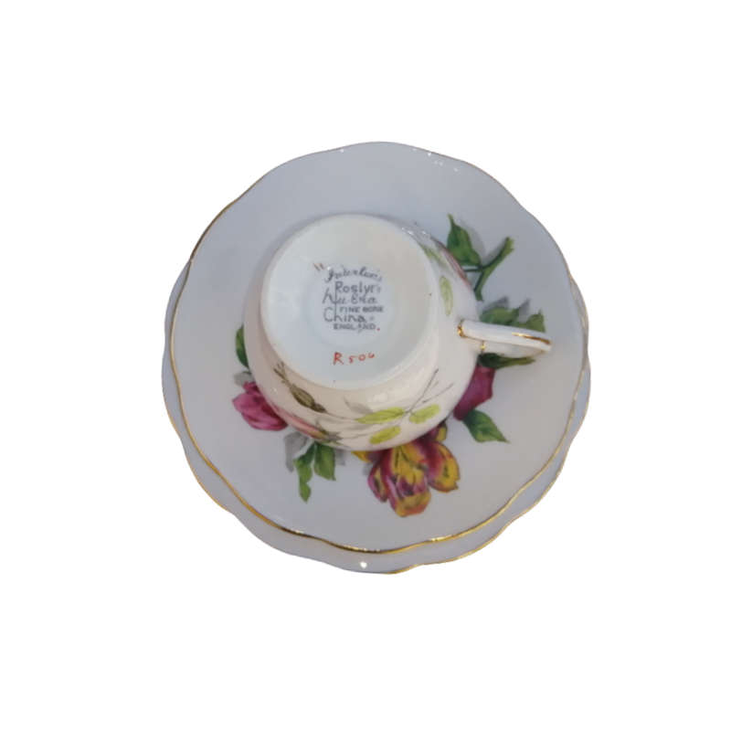 Roslyn Fine Bone China Shadow Rose Cup and Saucer Plate Trio