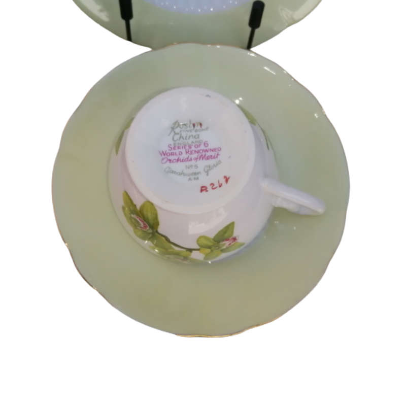 Roslyn Fine Bone China Yellow Orchid Cup and Saucer Plate Trio