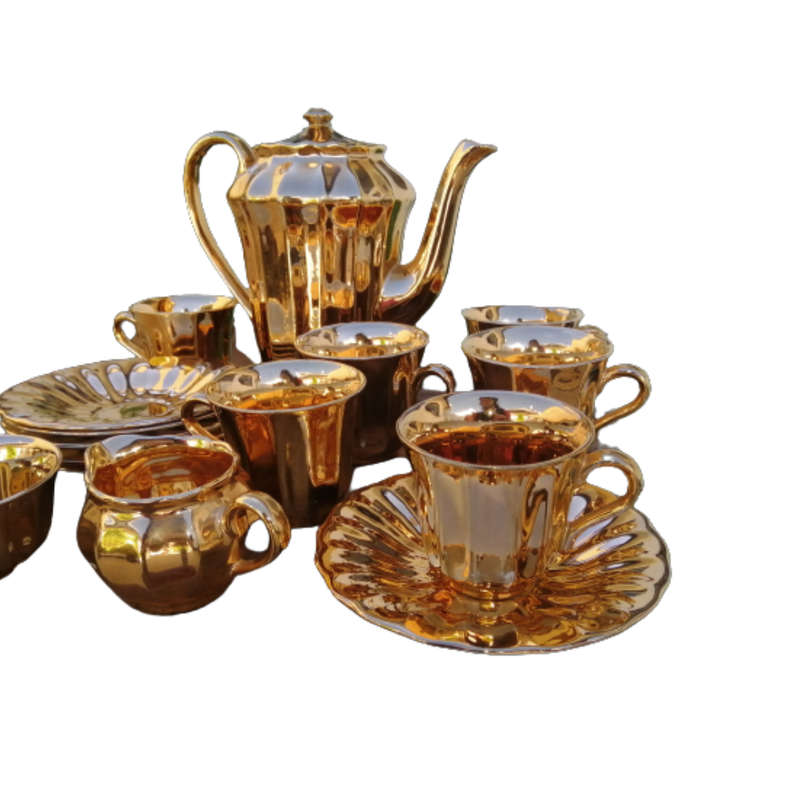 Wade Royal Victoria Gold Pottery Coffee Service Lustre Finish 15 Piece Rare