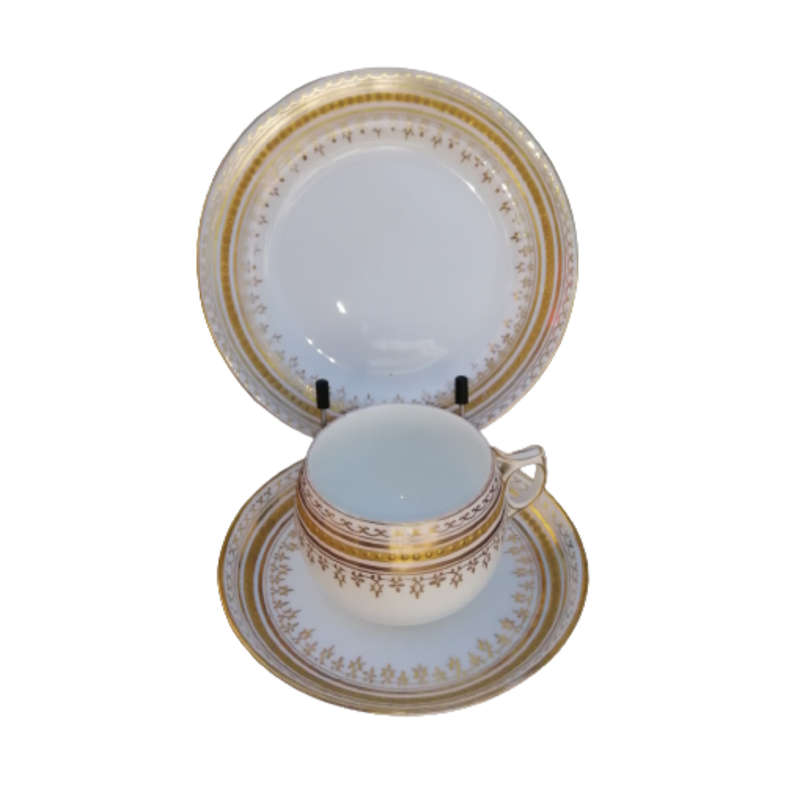Stunning Gold on White Cup Saucer and Plate Trio Set
