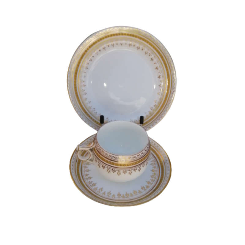 Stunning Gold on White Cup Saucer and Plate Trio Set