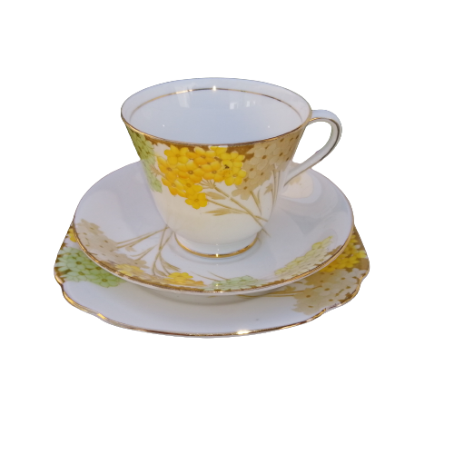 Royal Standard Bone China Yellow Flowers Tea Trio