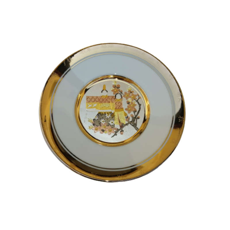 Hamilton Collection Japanese floral calendar Girl`s Doll Day Festival Chokin plate 23K gold trim