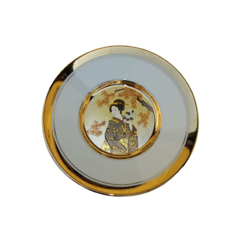 Hamilton Collection Japanese floral calendar Late Autumn Chokin plate 23K gold trim