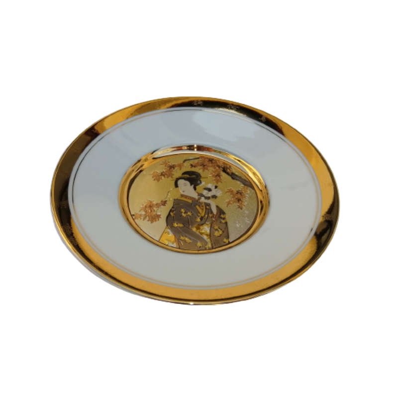 Hamilton Collection Japanese floral calendar Late Autumn Chokin plate 23K gold trim