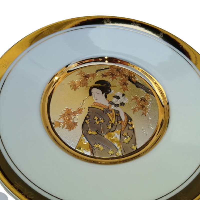 Hamilton Collection Japanese floral calendar Late Autumn Chokin plate 23K gold trim