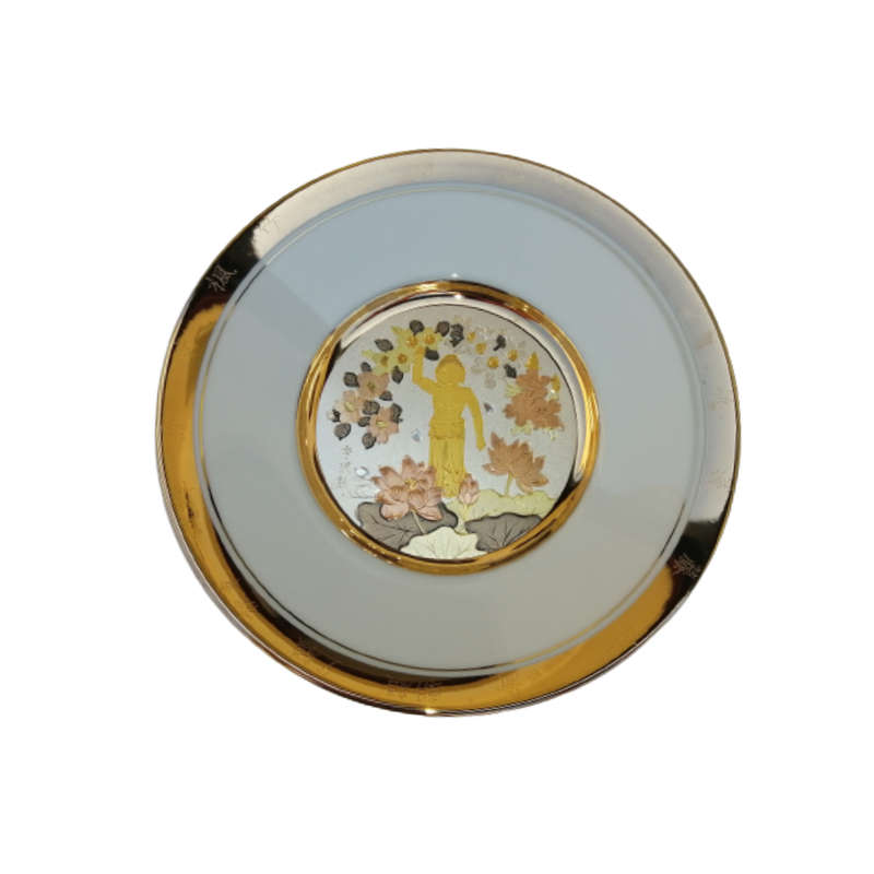 Hamilton Collection Japanese floral calendar Buddha`s Birthday Chokin plate 23K gold trim