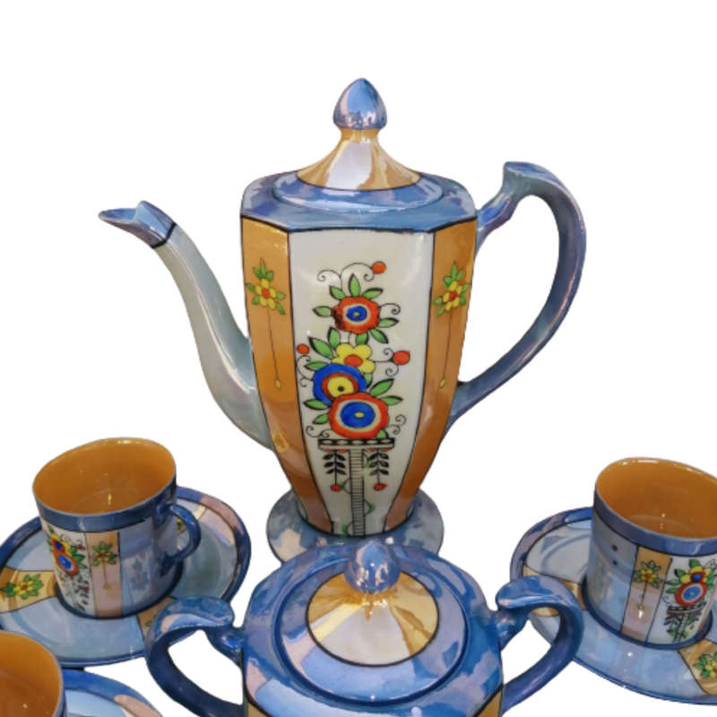 Mikori Japan Lustreware Blue Gold Espresso vintage Coffee Set