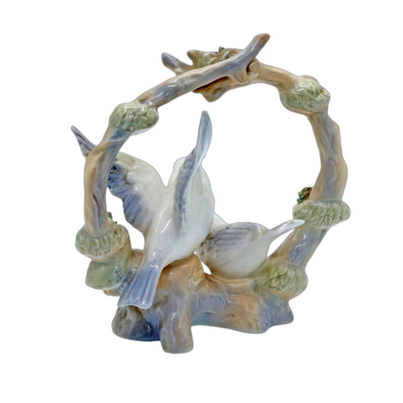 Spanish Porceval Villamarchante Valencia `Lovebird` figurine with encrusted flowers