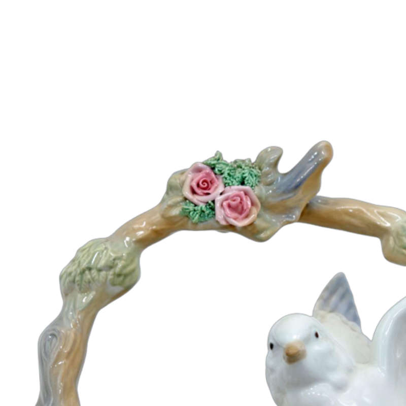 Spanish Porceval Villamarchante Valencia `Lovebird` figurine with encrusted flowers