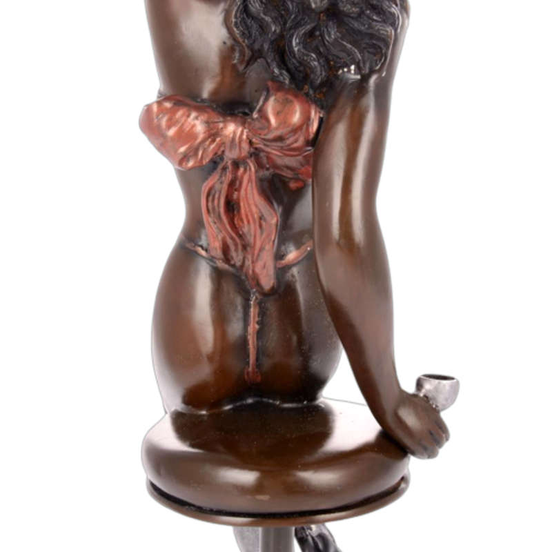 Stunning Erotic Bronze Sculpture of Nude Lady on stool