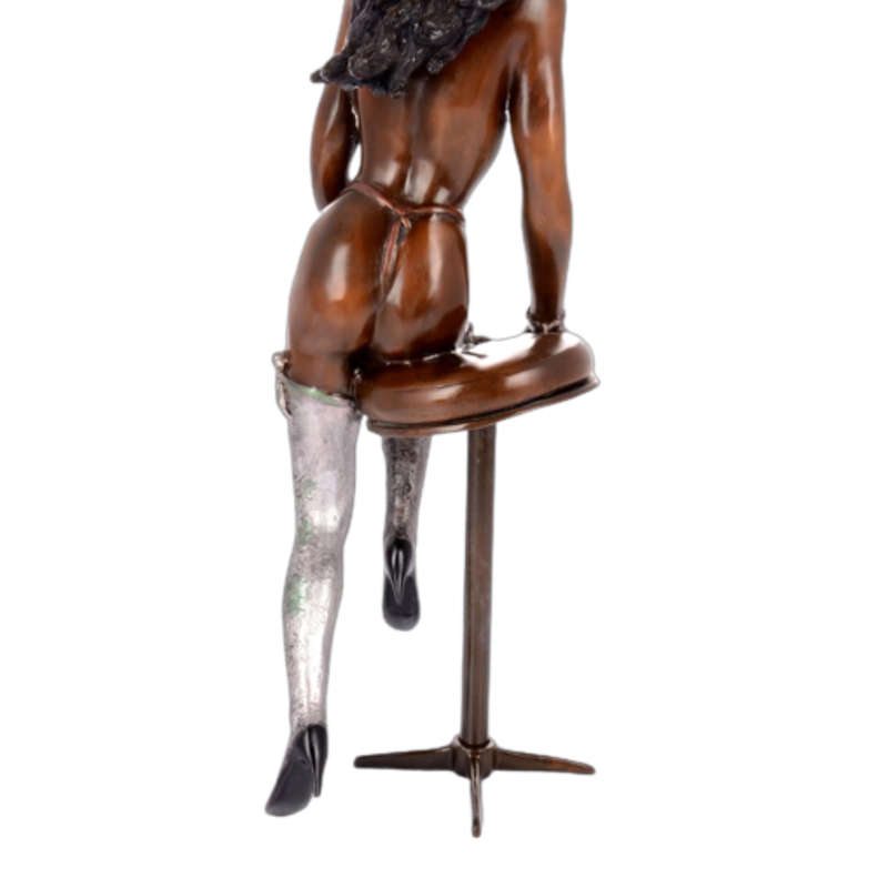 Stunning Erotic Bronze Sculpture of Nude Lady on stool