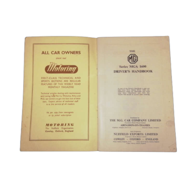 MGA 1600 Series Drivers Handbook and Accessories Booklet