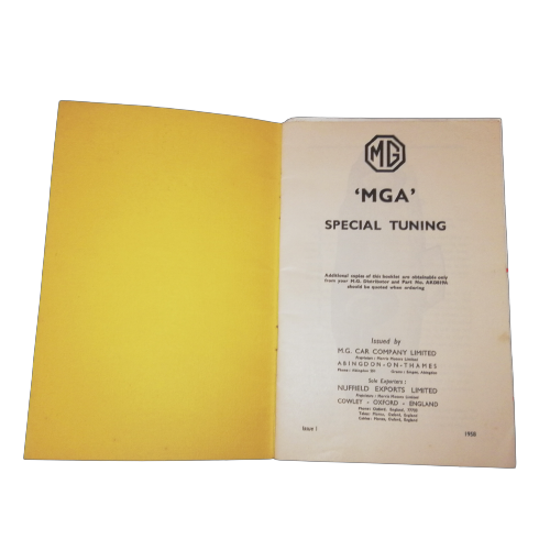 MG MGA Special Tuning Booklet 1958. Part No AKD819A