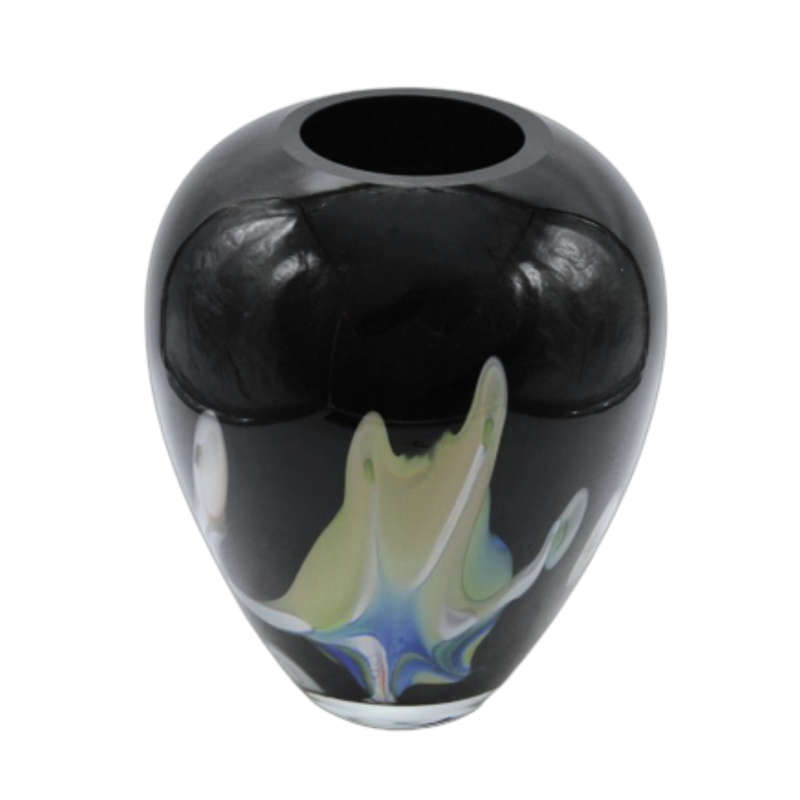 Makora Black with a Splash of Colour Hand Blown art Glass Large Vase