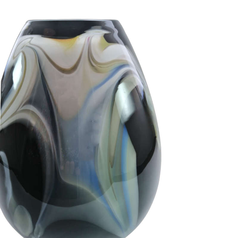 Makora Black with a Splash of Colour Hand Blown art Glass Large Vase
