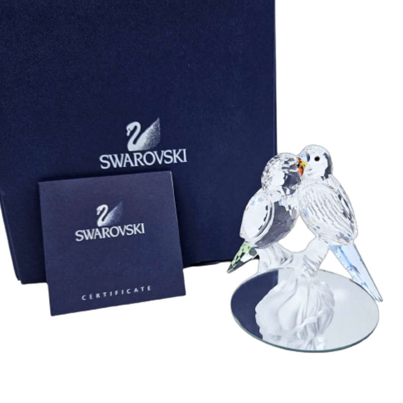 Swarovski Budgies Blue Green Birds Crystal Figurine