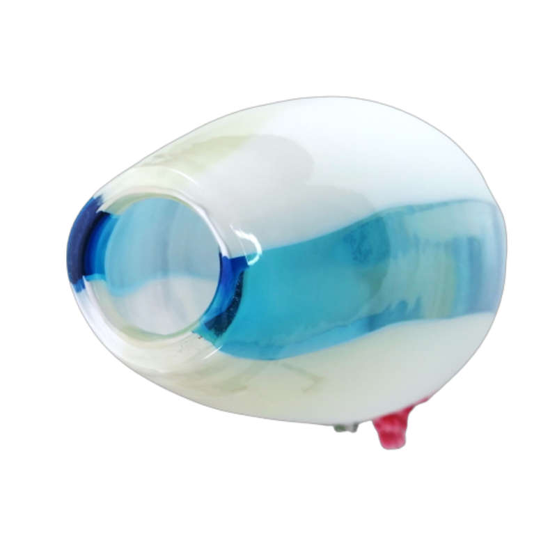 Art Glass Large Vase, Stripes of White Blue and Yellow