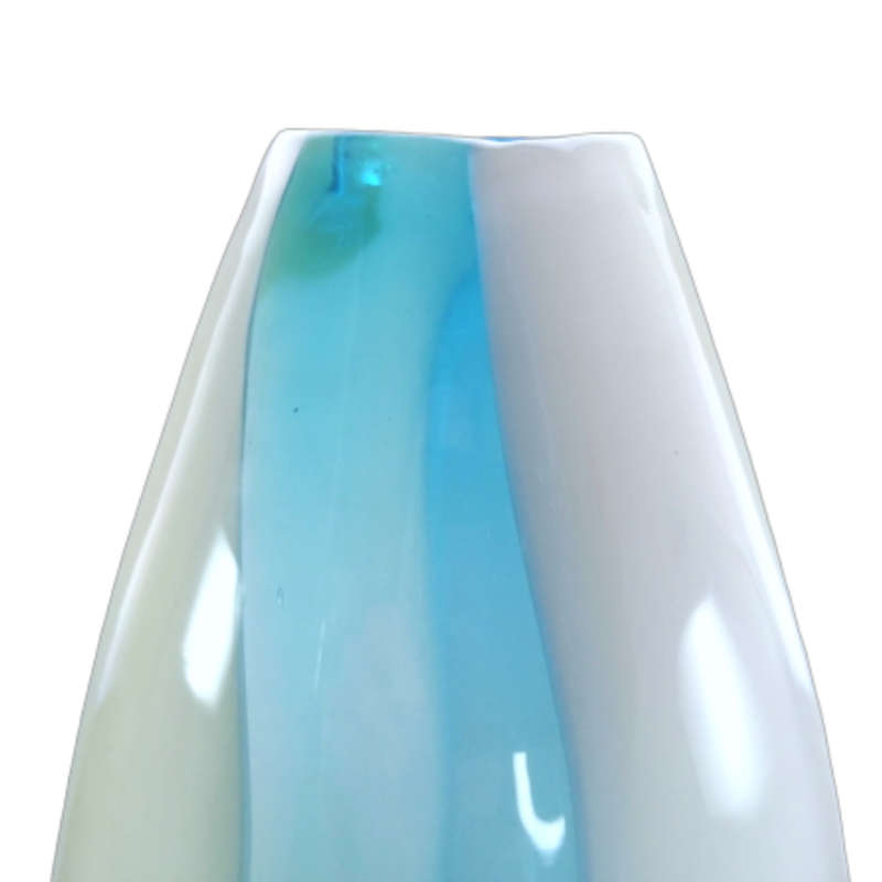 Art Glass Large Vase, Stripes of White Blue and Yellow