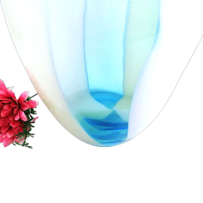 Art Glass Large Vase, Stripes of White Blue and Yellow