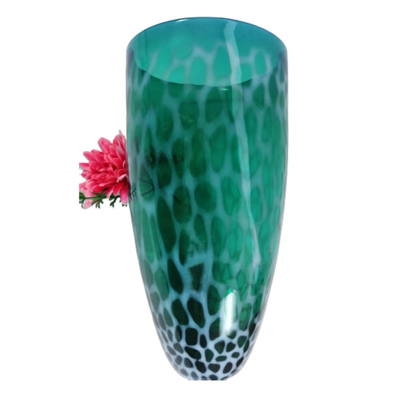Art Glass Large Vase Mottled Turquoise Greens and White.