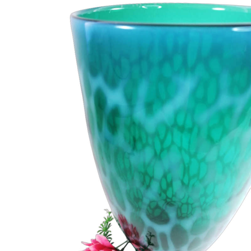 Art Glass Large Vase Mottled Turquoise Greens and White.