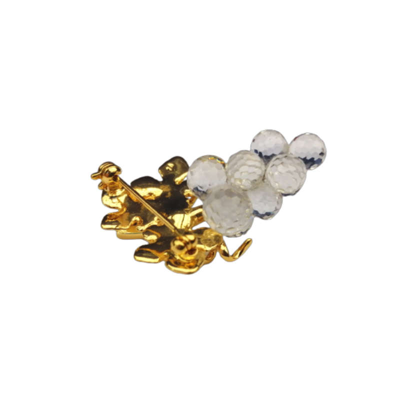 Swarovski Grape Fruit Crystal Textured Leaf Gold T Brooch