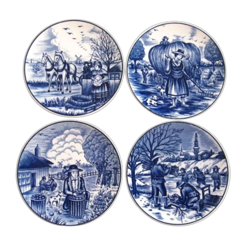 Royal Delft Blauw Hand Painted Set of 4 Season Wall Hanging Plate