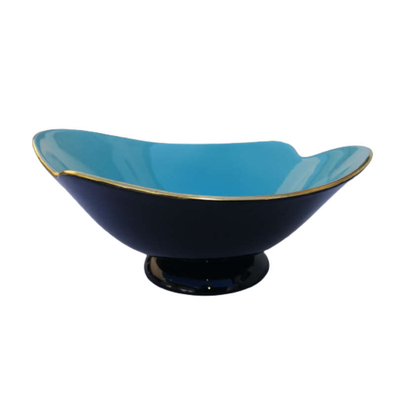 Carlton Wear Black and Blue Bowl Dish With Gold Trim