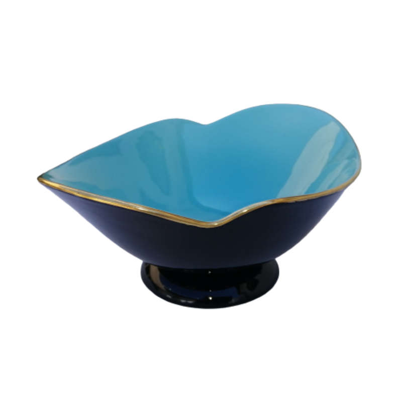 Carlton Wear Black and Blue Bowl Dish With Gold Trim