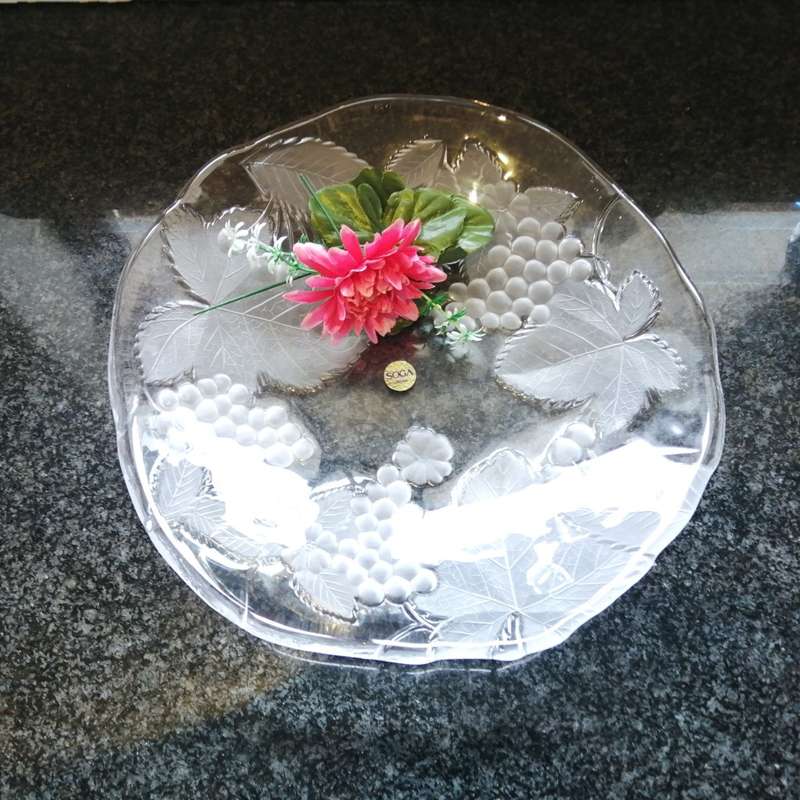 Large Round Contempory Snow Fruits Glass Platter