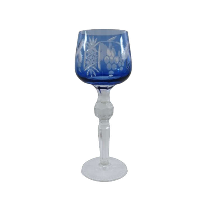 Bohemian Clear and Blue Crystal Goblet Wine Glass