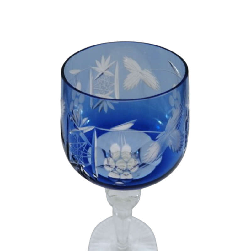 Bohemian Clear and Blue Crystal Goblet Wine Glass