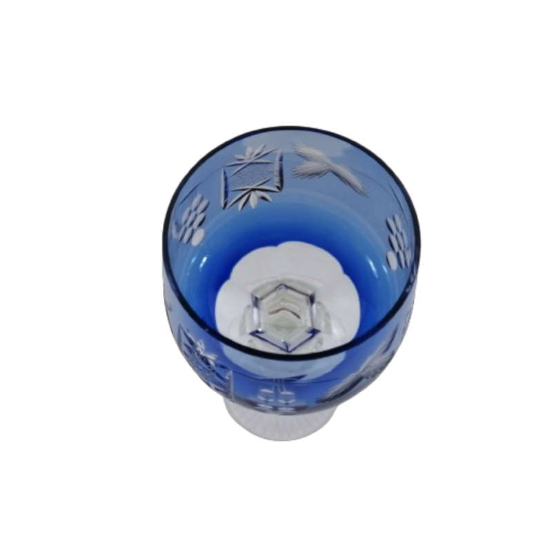 Bohemian Clear and Blue Crystal Goblet Wine Glass